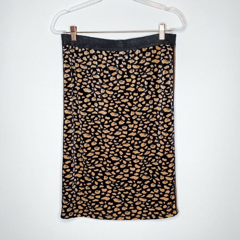 ESQUALO Skirt Women 10 Animal Leopard Print Crushed Velvet Tuxedo Stripe NWT - Picture 3 of 7
